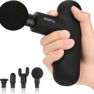 mini massage gun, back head massager for pain relief with 4 massage heads